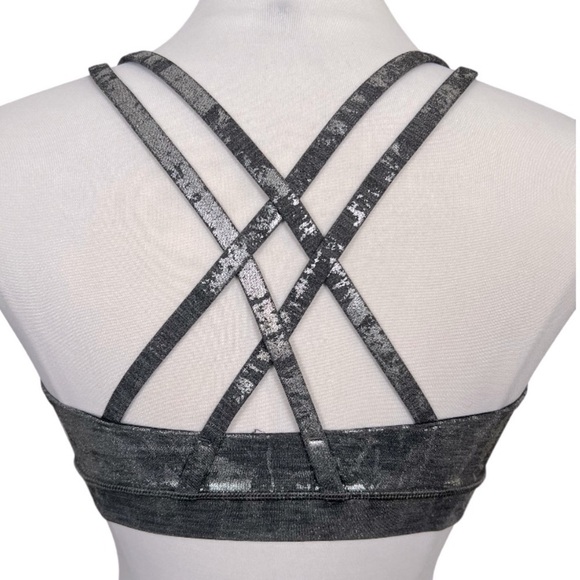 Lululemon Energy Bra Strappy Back Sports Bra Metallic Silver Glam Abstract Print - Picture 3 of 6